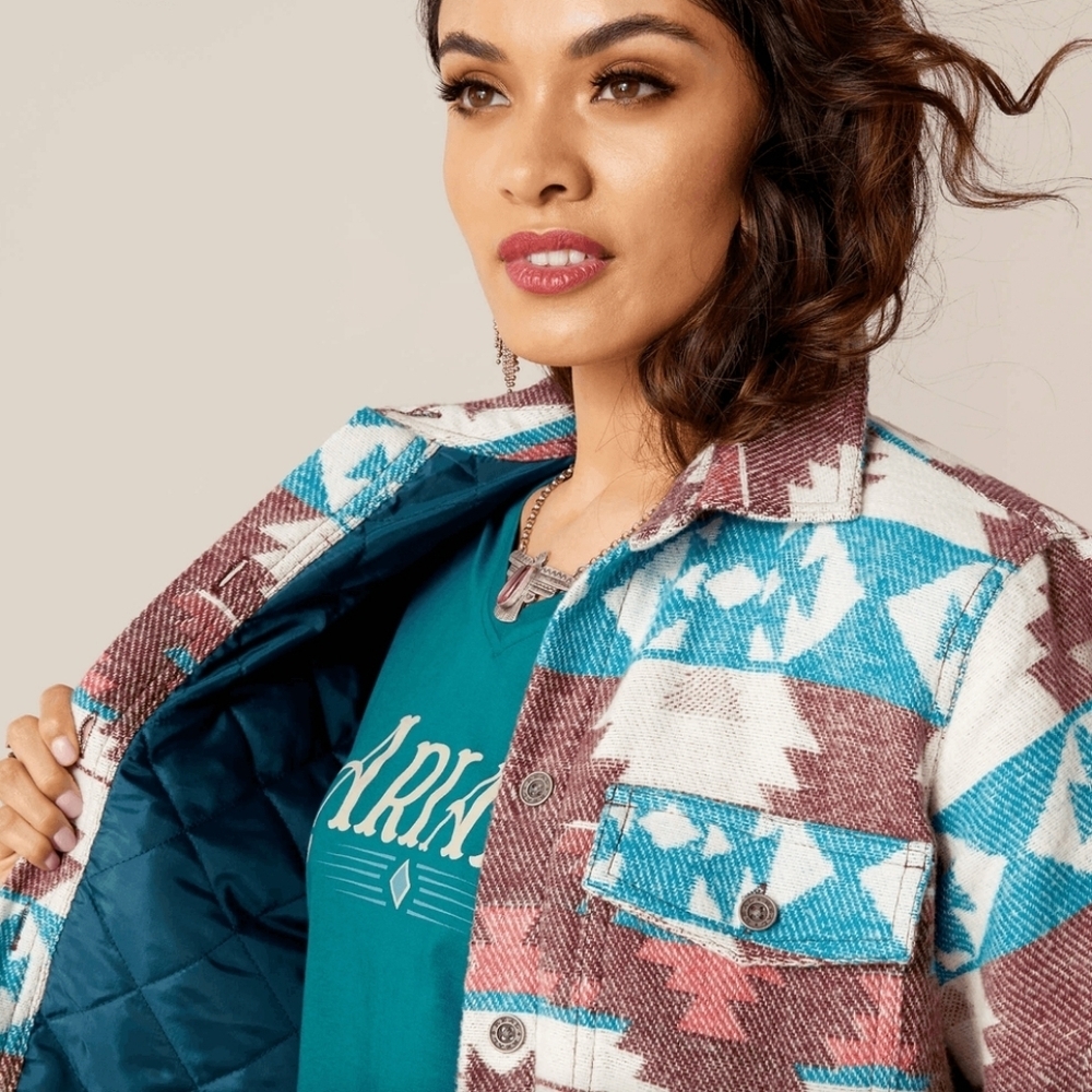 Ariat Baja Jacquard Shirt Jacket Women’s Large Quilted Chore Workwear Southwest - Picture 11 of 12